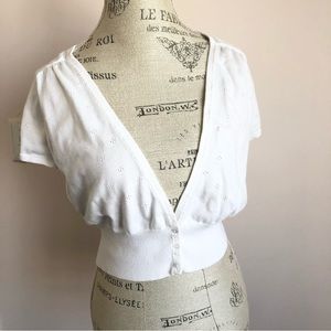White V-Neck Button-Up Women Sweater